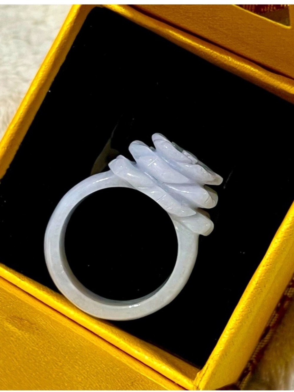 Certified Grade-A Natural Lavender Jade Jadeite Flower Ring